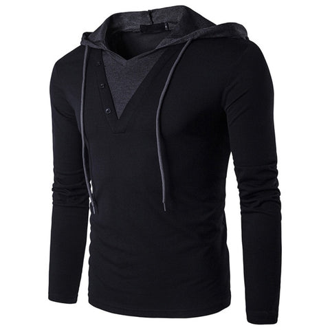 DAIGELO Men's Fashion Trend T-shirt Long Sleeve Colour Blocking Hooded - keytoabetterlife